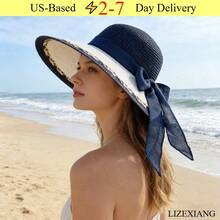 Stylish Straw Hat With Bowknot,Hats For Women,Beach Hats For Women,Elegant Women's Sun Hat, Beach Sun Protection Hat, UV Protection Hat - 藏蓝色 - 查看 1