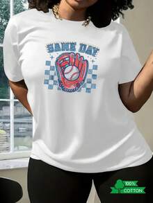 Camiseta de mujer de cuello redondo con estampado de letras y anime de moda, diseño simple, cómoda y transpirable, versátil para uso diario e casual, refrescante para el verano, esencial para fiestas, perlas de textura de mezclilla con envío local - Blanco - Ver 2