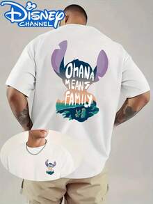 Breathable Cotton Lilo & Stitch Tee | "Ohana Means Family" Sunset Silhouette Print | Nostalgic Disney Pullover Shirt - trắng - Xem 1