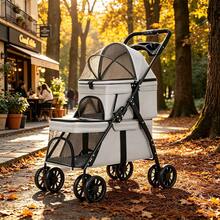 Double Pet Stroller Lightweight Foldable Dog & Cat Stroller - Gris - Ver 10