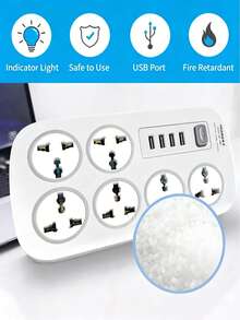 Multi-Contact Power Strip Extension With 4 USB Ports And 6 Outlets - White - View 4