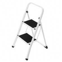 Folding Step Ladder Featuring A Broad Anti-Slip Platform, Suitable For Home Use, Versatile Step Stool, Compact For Storage, Supports Up To 166 KG, Ideal For Both For Home And Office 2-Tier Folding Stool, Step Ladder With Safety Lock, For Home Storage - White - View 7