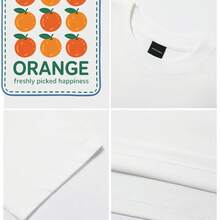 Women's T-Shirt Orange Fruit Pattern Print Design Short Sleeve Crew Neck Casua Suitable For Spring And Summer - White - View 4