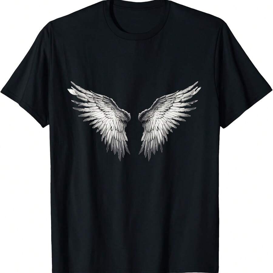 Angel Wings Black White Feather Gothic Design For Mens T-Shirt - Black - View 1