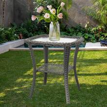 Outdoor Patio Coffee Tables, All Weather Resin Rattan Patio Glass Coffee Table, For Garden Backyard Lown Porch - Brown - View 2