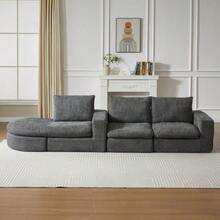 Chenille Sofa With Curved Elements And Chaise Longue, Fully Compressed And Frameless, Modular Corner Sofa With L-Shaped Chaise Longue, Compressed Foam Sofa, No Assembly Required - 灰色 - 查看 7
