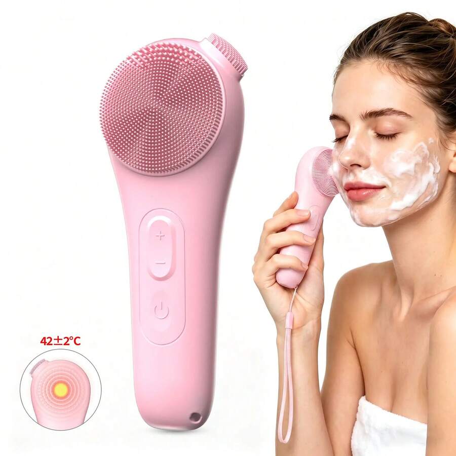 [Mosnami] Cleansing Brush, Rechargeable Silicone Face Scrubber With Nose Brush & Lanyard, Vibrating And Heating Cleansing Massager, Deep Cleansing Waterproof Face Brush Men And Women - 綠色 - 查看 1