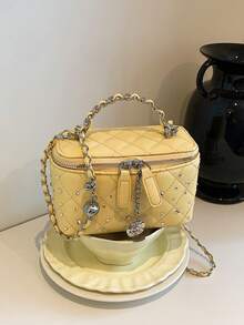 1pc BEIKAMU Rhombus Pattern Handbag Box Design, Fashionable Lipstick & Coin Purse, Elegant Chain Shoulder Crossbody Bag - Yellow - View 6