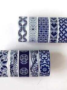 10 rouleaux de set d'autocollants de ruban washi vintage bleu et blanc, motif en céramique traditionnelle chinoise. Ruban décoratif en papier, accessoires de papeterie pour le DIY, le journal, le planificateur, le scrapbooking et l'artisanat. - Ruban adhésif décoratif Washi - Voir 2