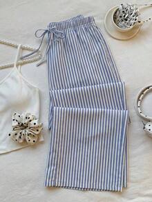 Pantalones anchos de uso diario con cintura con cordón y lunares para mujer - Blanco 2 - Ver 3