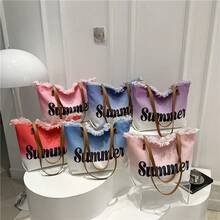 Bolso de mano moderno y versátil para mujer, estilo casual elegante con un toque de alta gama, bolso de hombro estiloso ideal para ir de compras, nuevo bolso de playa con borlas de gran capacidad 2026, bolso de hombro para mujer, bolso casual popular para mujer este año. - Rosa - Ver 3