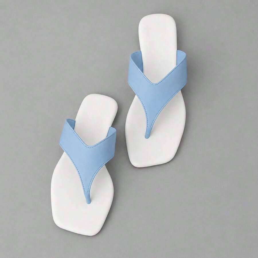 Women's Flat Sandal, Basic Everyday Comfortable, Faux Leather - 藍色 - 查看 1