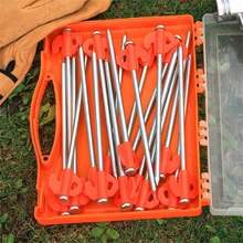 Set 20 Pasak Tenda Kemah Luar Ruangan Warna Oranye, Pasak Tanah Tahan Angin Baja 21cm dengan Alat Pelepas dan Kotak Penyimpanan untuk Mendaki, Pantai, dan Rumput - Jeruk - View 10