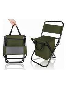 Folding Chair With Built-In Cooler, Portable And Durable - Army Green - View 3