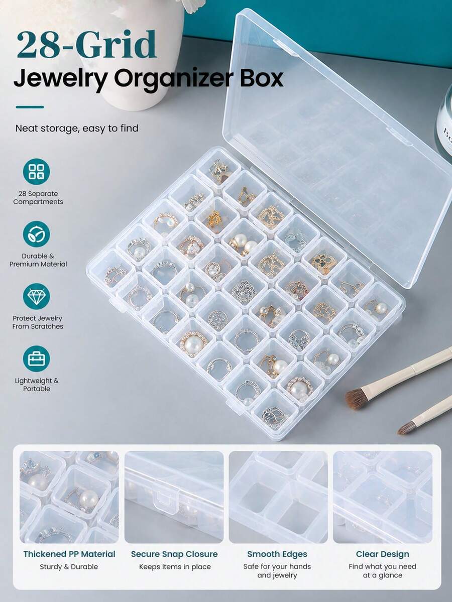 1 件/2 件 28/56 隔层大容量透明储物盒，带分隔板和盖子 - 重型 PP 塑料工艺收纳盒，带 56 个独立隔层，适用于钻石画、珠子、珠宝、美甲、水钻收纳 - 非常适合 DIY 工艺室整理、珠子收纳容器、多用途宝石、珍珠和小型艺术用品收纳盒、钻石画