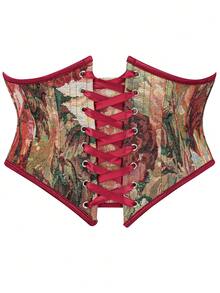 Top de espartilho feminino jacquard vintage com atacadores nas costas, modelador de cintura sob o busto, roupa para o Dia de São Patrício, fantasia de Halloween, lingerie, bralette preto, top para sair - Multicolorido - Ver 12