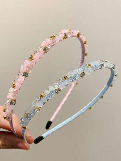 1pc Korean Style Elegant Crystal Rhinestone Headband, Wide-Brim Versatile Elegant Hair Hoop, Exquisite High Crown Fashionable Hair Accessory