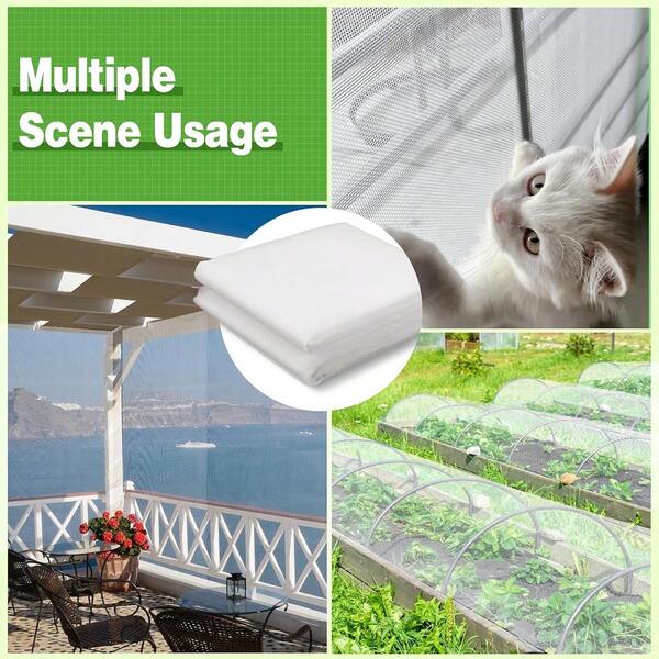 Reinforced Garden Protection Net, 9.84 Ft * 19.68 Ft (3 M * 6 M) ABS Nano-Composite Bird Netting, Suitable For Outdoor Plants, Vegetables, Gardens, Balconies, And Patios; 20% Light Blockage (White)