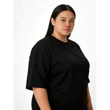 XXXL[Talla grande ]Camiseta solida de cuello redondo, camiseta informal de manga cortacon cuello redondo para uso diario, para el verano - Blanco - Ver 5