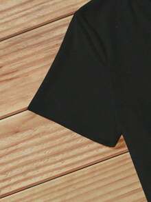 T-shirt con stampa di lettere Disney ufficialmente concessa in licenza, giacca casual a maniche corte, adatta per estate e primavera, abbigliamento da donna - nero - Visualizzare 6