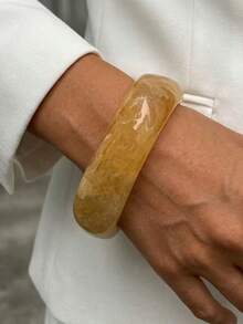 Brazalete asimétrico de resina transparente con diseño geométrico, pulsera de aleación para mujer - Multicolor C - View 2