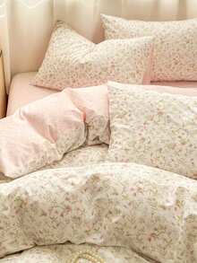 2/3pcs Floral Pink Flower Pattern, Dorm Essential, Ultra Soft Cute Style, Fresh And Tight, Spring/Summer Women's Necessity, Duvet Cover Set, Duvet Insert Not Included, Double, Queen And King Size Available - Multicolor - View 2