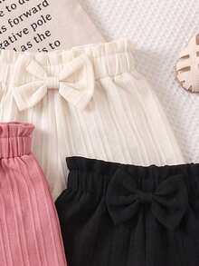 Conjunto de 3 piezas de pantalones cortos con lazo de unicolor para niñas bebé, de verano - Multicolor - Ver 4