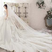 Wedding Veils Cathedral Length 2 Tier Long Sequins Lace Blusher With Comb - Ivory - View 3