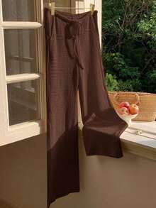 Pantalones tejidos a rayas de verano para mujer - Marrón - Ver 3