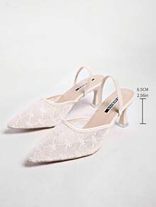 New Chinese Style White High Heel Mules, Pointed Toe Lace Embroidery Convertible Sandals For Women - White - View 7