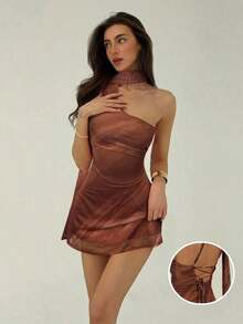 Fashionable Sleeveless Solid Color Dress For Women - 咖啡店 - 查看 7