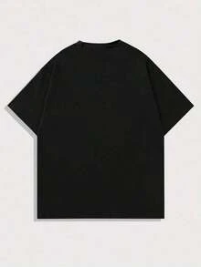 ROMWE MEN Anime camisa manga corta con eslogan/patrón de personaje, hombre, estilo Y2K, verano, escuela, emo - Negro - Ver 7