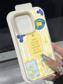 1pc Fashionable Lemon Striped Wine Glass Pattern Litchi Texture Anti-Drop Anti-Slip Soft Phone Case Compatible With Apple, Phones - Multicolor - View 2