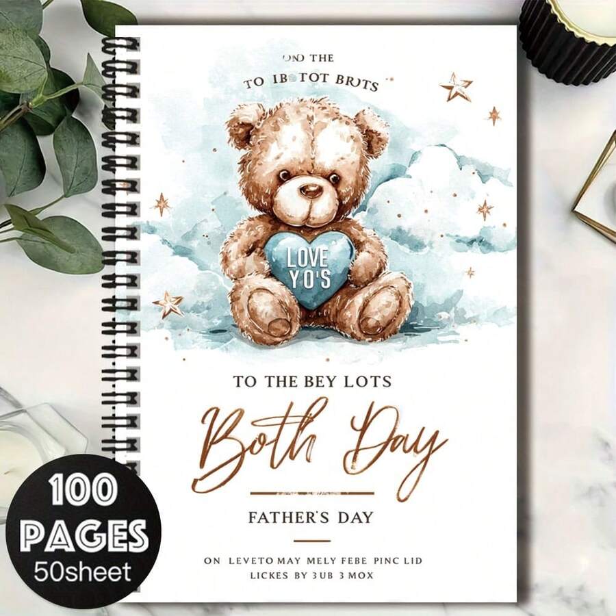 100-Page Cute Watercolor Bear Pattern Spiral Notebook With "LOVE YO'S" Warm Text, Suitable For Birthday And Other Occasions. Large Capacity, 50 Sheets, Ideal For Work, Study, Daily Planning, Exquisite And Practical, Great Gift Choice For Graduation, Birthday, Etc. - B - View 1