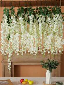 2-Pronged Bean Flower Artificial Vine 100cm 1set(6pcs) Silk Fabric Suitable For Spring, Summer, Autumn, Winter All Seasons Room Decoration, Wedding Arch Decoration, Home Decoration, Outdoor Yard Decoration, Ceiling Hanging Decoration - Two-pronged White Tofu Pudding, 6 Pieces - View 2