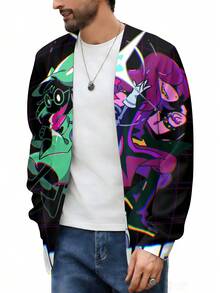 Men's Vintage Street Print Open Cardigan, Casual Long Sleeve Kimono Jacket Colorful Anime Characters Pattern Print For Urban Style & Night Out - 混合色 - 查看 4