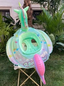 1pc Kids Unicorn Inflatable Swim Seat Ring, Shiny Transparent Thickened PVC Pool Float With Handle, Anti-Flip Baby Swim Ring Suit, First Day Of School - Multicolor - View 4