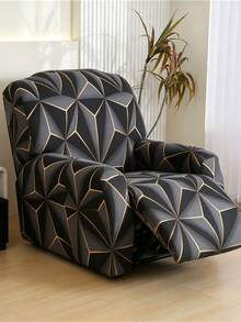 4/6/8pcs Printed Lounge Chair Cover - Suitable For All Seasons - Lounge Chair Cover For Office, Living Room, Home Decoration - Washable Sofa Cover - Black - View 1
