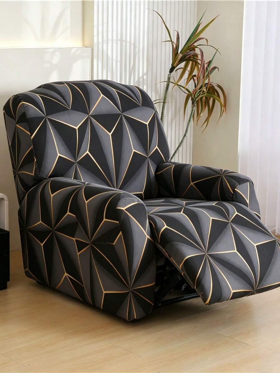 4/6/8pcs Printed Lounge Chair Cover - Suitable For All Seasons - Lounge Chair Cover For Office, Living Room, Home Decoration - Washable Sofa Cover - Black - View 1