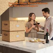 Caja de almacenamiento para copas de vino con divisores cajas de almacenamiento con asas y etiqueta carcasa dura apilable caja de almacenamiento de China de 0 pulgadas de alto para cristalería - Lino - Ver 6
