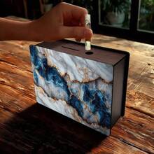 1pc Handmade Wooden Artistic Coin Storage Box, Turquoise Marble Decor Rectangular Wooden Display Box, Suitable For Home Decor, Library Display, Halloween And Christmas Gifts - Multicolor - View 7