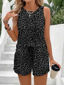Conjunto de 2 piezas de top de tirantes con estampado de caballo blanco y shorts a rayas, adecuado para uso casual diario, primavera/verano - Multicolor 12 - Ver 6