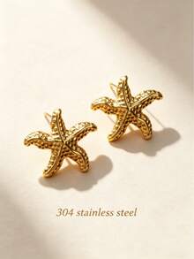 1 Pair Minimalist Casual Commuter Starfish Stud Earrings, Small 3D Ocean Style Design 304 Stainless Steel Skin-Friendly Hypoallergenic, Suitable For Colleague's Summer Onboarding Thank You Gift, Suitable For Daily Wear, Fashionable Accent For Coastal Hiking And Niche Markets, Also Great For Casual Outdoor Photos. 304 Stainless Steel Durable And Long-Lasting, Easy To Handle For Daily Surfing, Camping, Gatherings, Market Browsing, And Photography Without Fading, Personalized Earrings For Surfing Parties And Birthday Banquets. - Multicolor - View 4