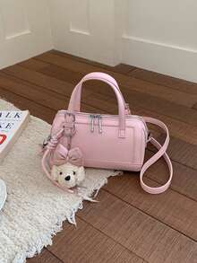 Nueva bolsa de tote de unicolor con colgante, bolso de mano minimalista y versátil, estilo universitario elegante cilíndrico europeo y americano, adecuado para ir al trabajo, compras, viajes, fiestas y la escuela para mujeres - Multicolor - Ver 15