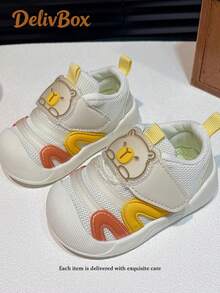 Zapatos para caminar de bebé de estilo suave y lindo, diseño de zapato versátil con malla transpirable y estampado de oso de dibujos animados - Beis - Ver 10