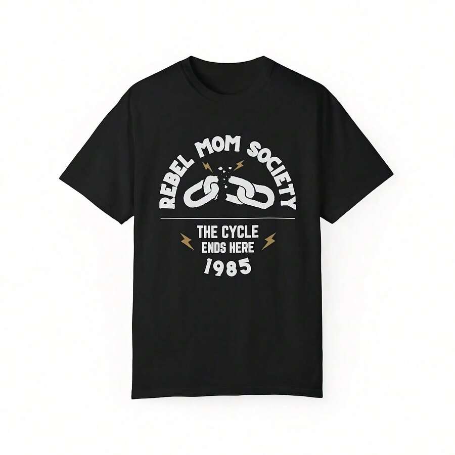 Rebel Mom Society Graphic Tee, Vintage Ste Shirt220g Heavyweight 100% Cotton T-Shirt. Butterfly Print. Unisex Sizing. Round Neck Inspirational T-Shirt. Cute And Beautiful Y2K-Inspired Summer Top, Perfect For The Outdoors, Home, Work, Or Street Wear. Casual, Loose-Fitting Everyday T-Shirt. - 黑色 - 查看 1