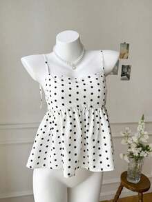 Women's Tank Top With Knitted Polka Dots In White - White - View 6
