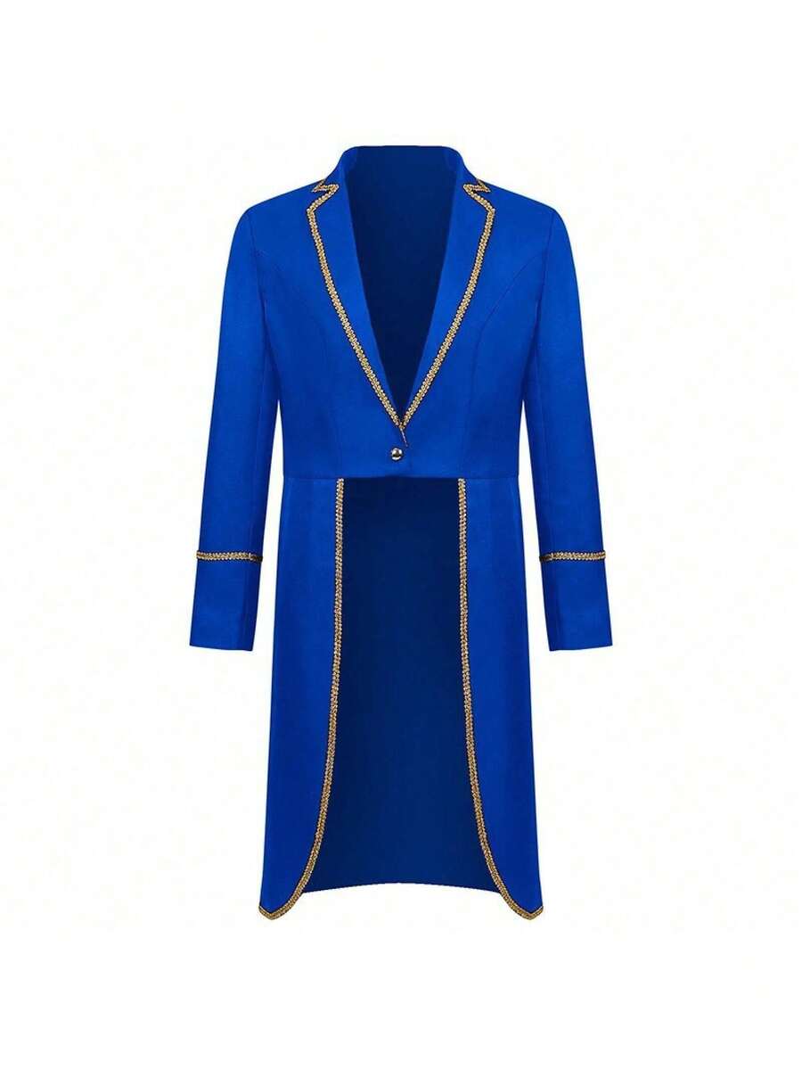 Cos Retro Medieval Costume For Men, New For Spring And Autumn, Red Coat, Fake Two-Piece Ball Gown Costume For Cosplay - Vintage Gold-trimmed Swallowtail Coat In Blue - View 1