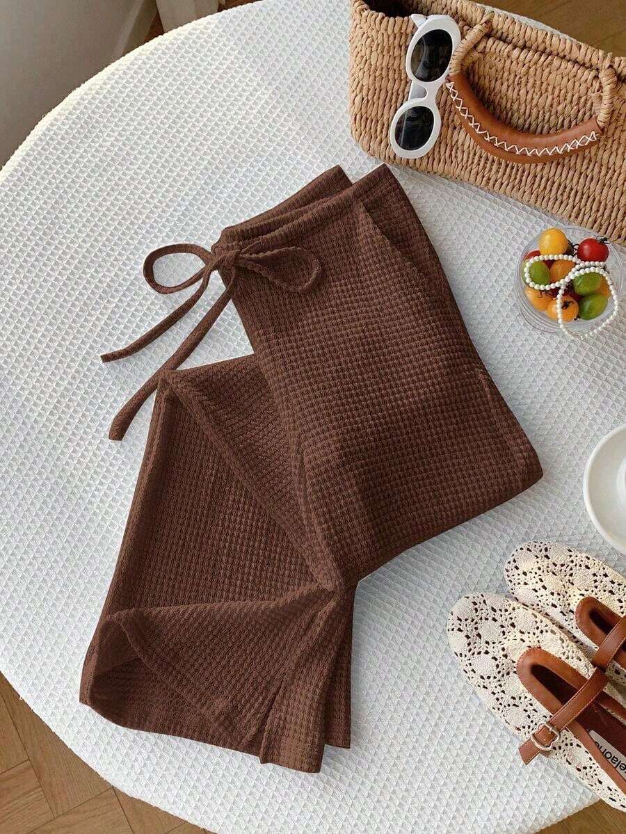 Pantalones tejidos a rayas de verano para mujer - Marrón - Ver 1