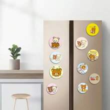 San-X Rilakkuma Cross-Border Hot-Selling White & Brown Cute Bear Patch Soft Magnetic Fridge Magnet, Time Gem Round Magnet - Multicolor - View 3